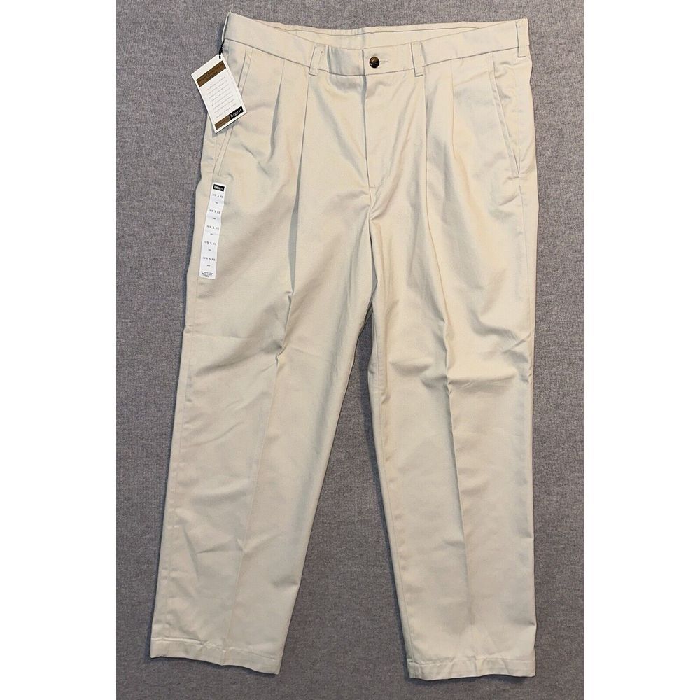 Haggar Q Dress Pants Mens 40x30 Tan Flat Front Expandable Waist Quality for Life